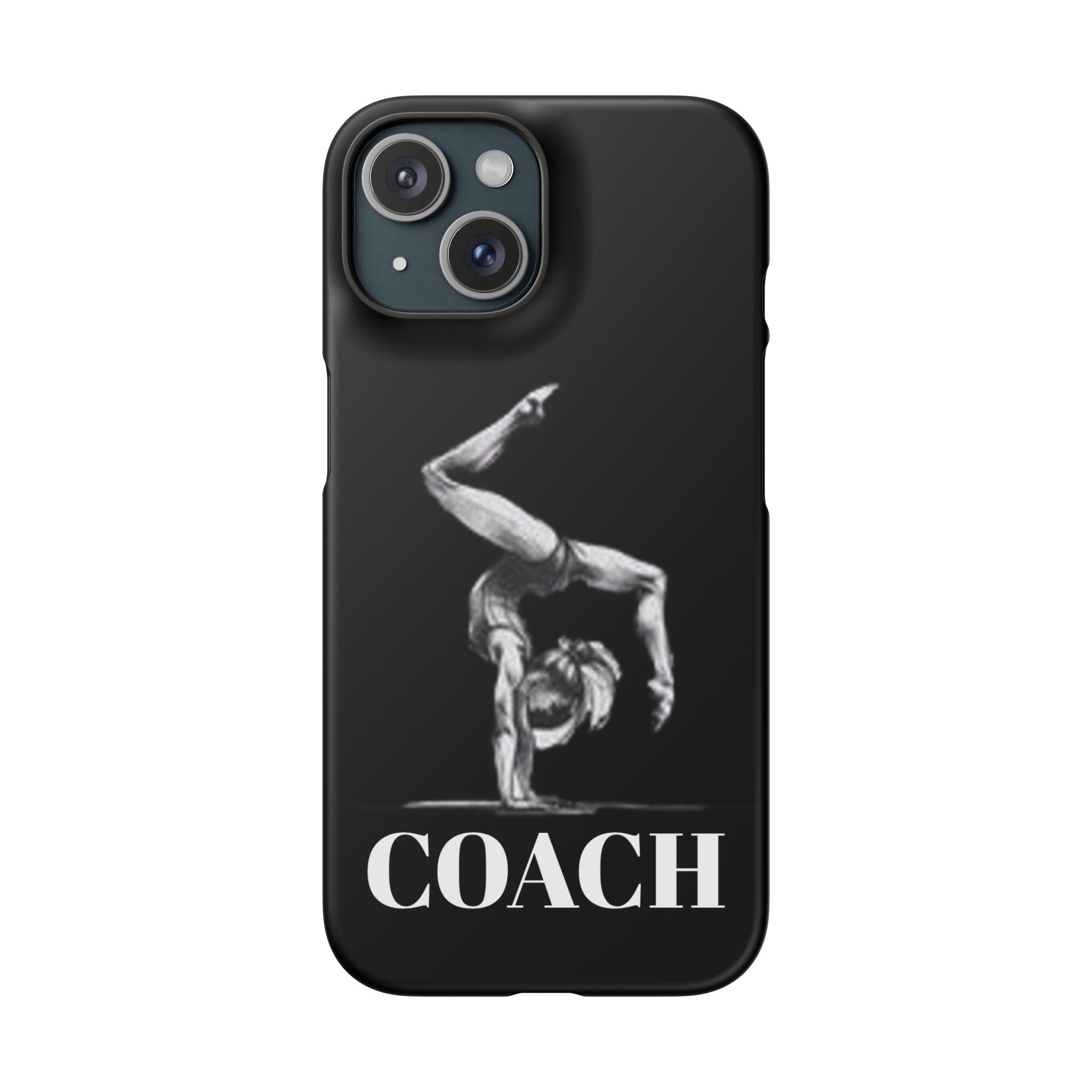 Coach Gymnastics Phone Case — Black Snap Phone Cover with Gymnast Silhouette