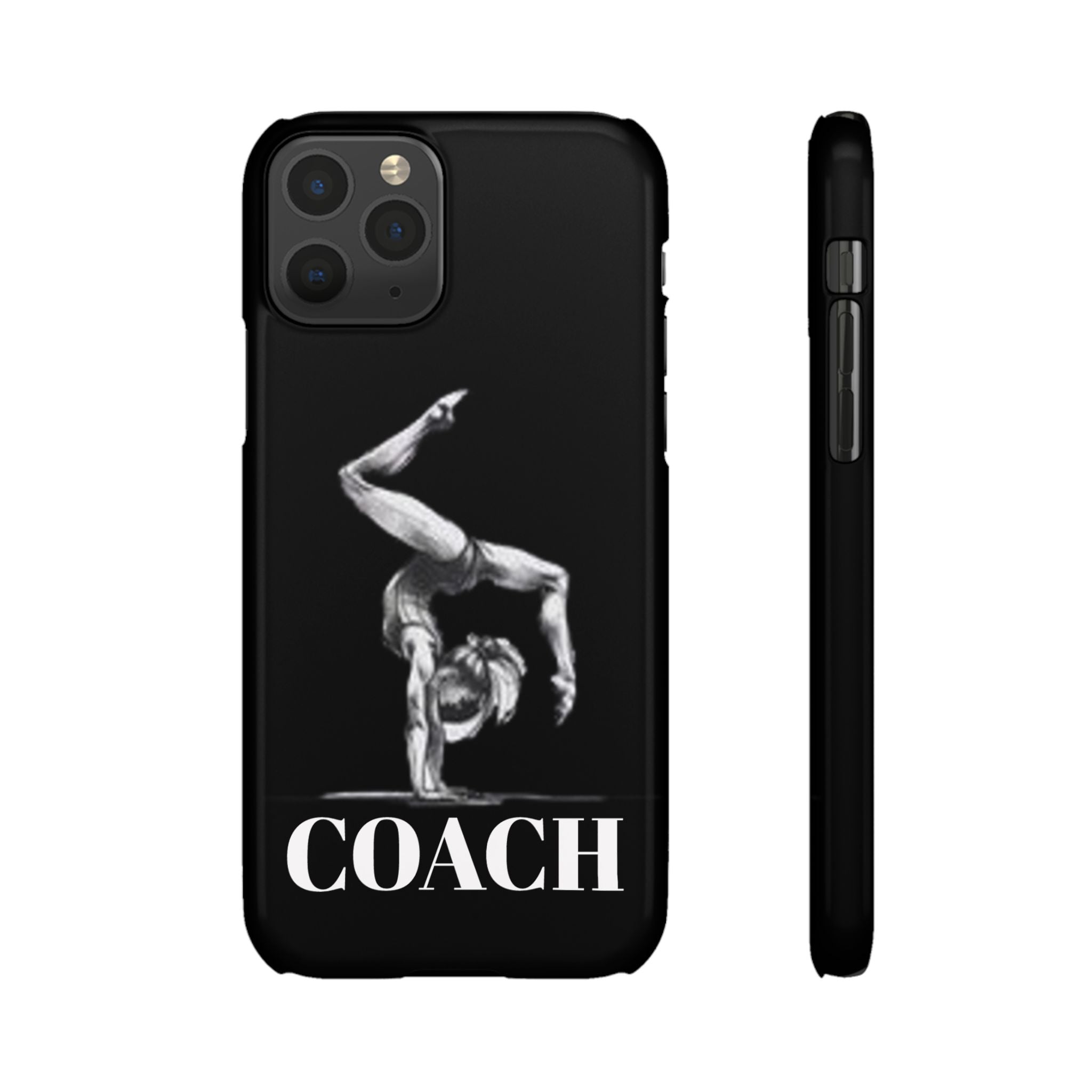 Coach Gymnastics Phone Case — Black Snap Phone Cover with Gymnast Silhouette
