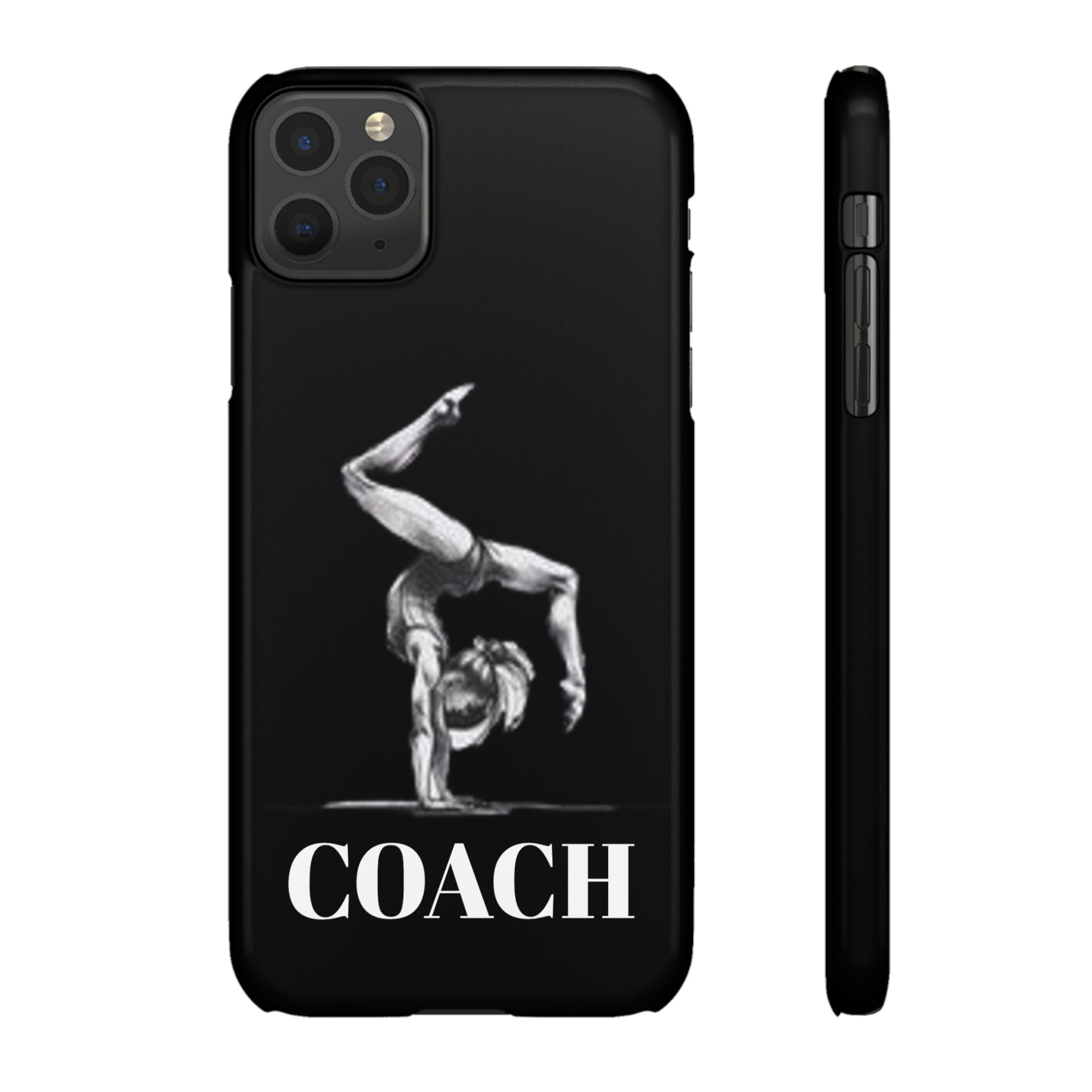 Coach Gymnastics Phone Case — Black Snap Phone Cover with Gymnast Silhouette