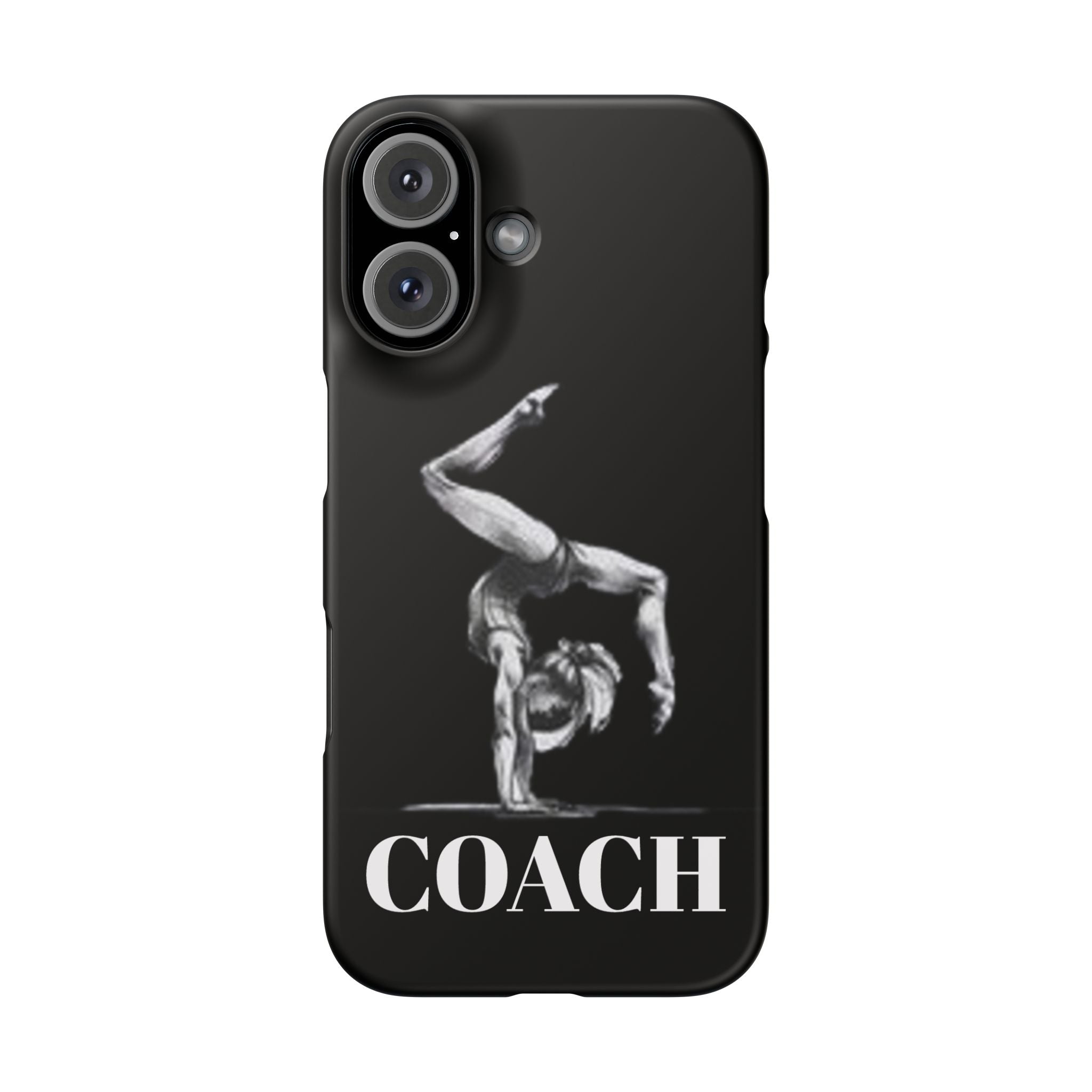 Coach Gymnastics Phone Case — Black Snap Phone Cover with Gymnast Silhouette