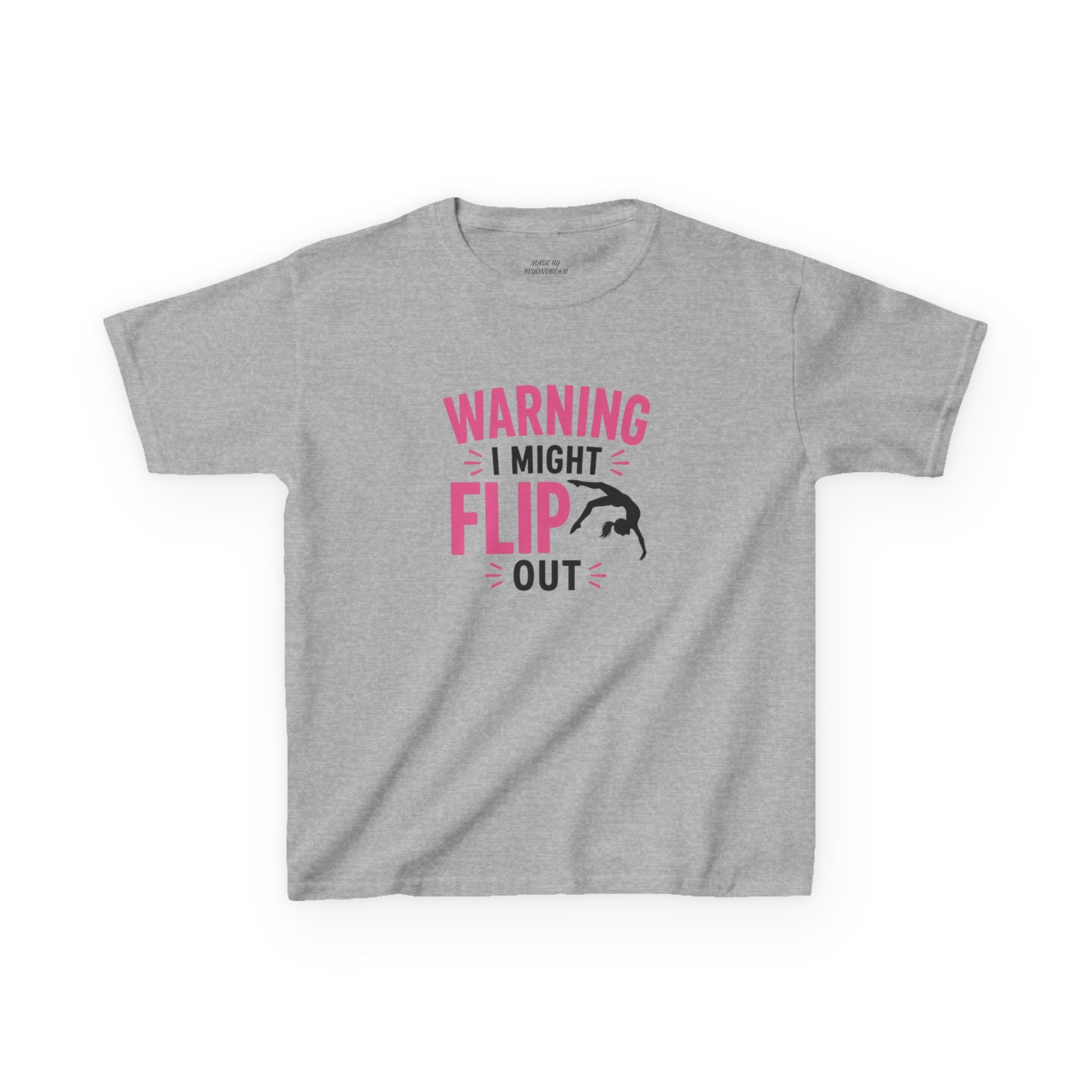 Kids T-Shirt — "Warning I Might Flip Out" Gymnastics Tee