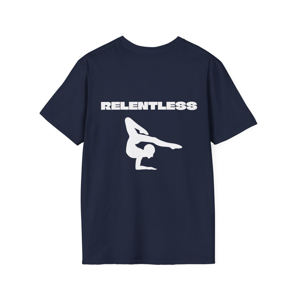 Relentless Gymnastics T-Shirt — Back Silhouette Athletic Tee (Adults)