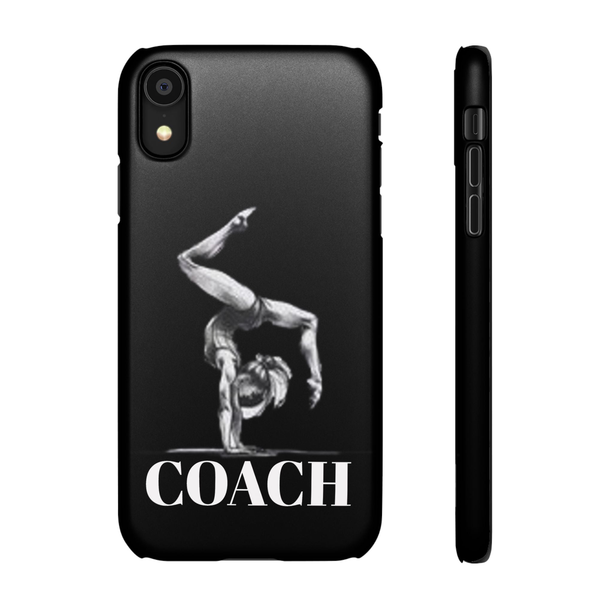 Coach Gymnastics Phone Case — Black Snap Phone Cover with Gymnast Silhouette