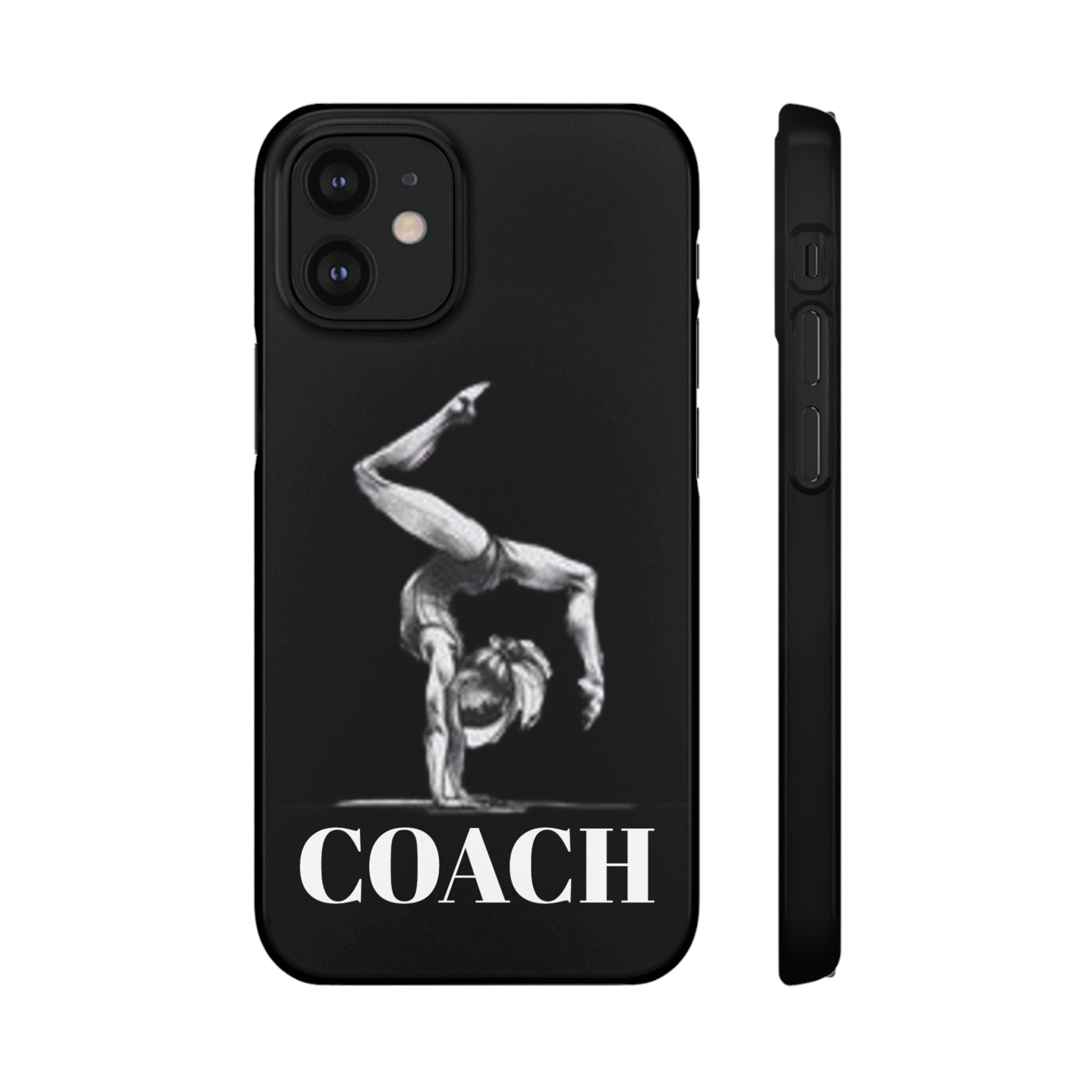 Coach Gymnastics Phone Case — Black Snap Phone Cover with Gymnast Silhouette