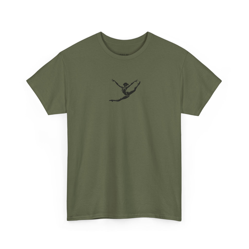 Gymnast Minimalist Tee — Small Graceful Leap Graphic T-Shirt (Adults)