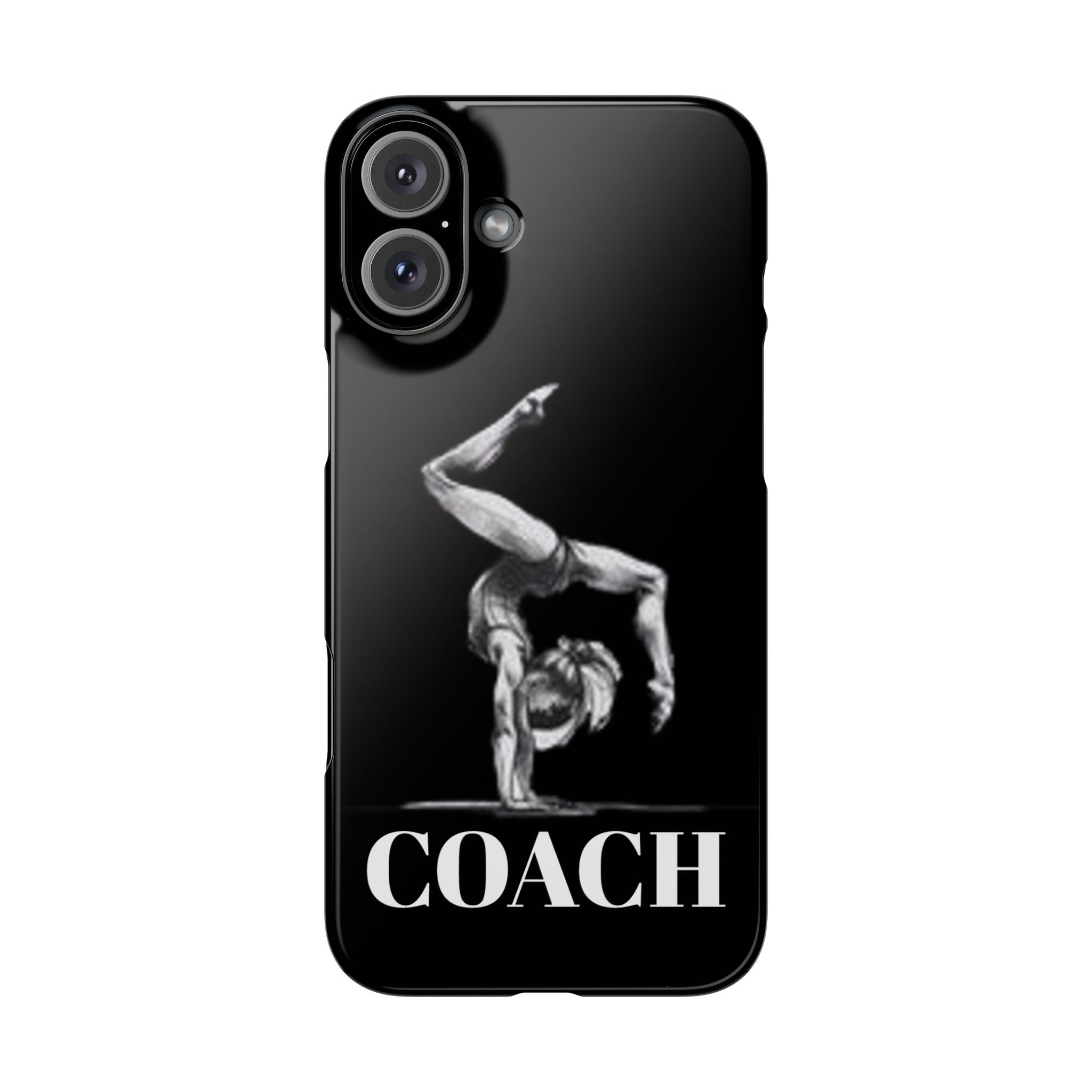 Coach Gymnastics Phone Case — Black Snap Phone Cover with Gymnast Silhouette