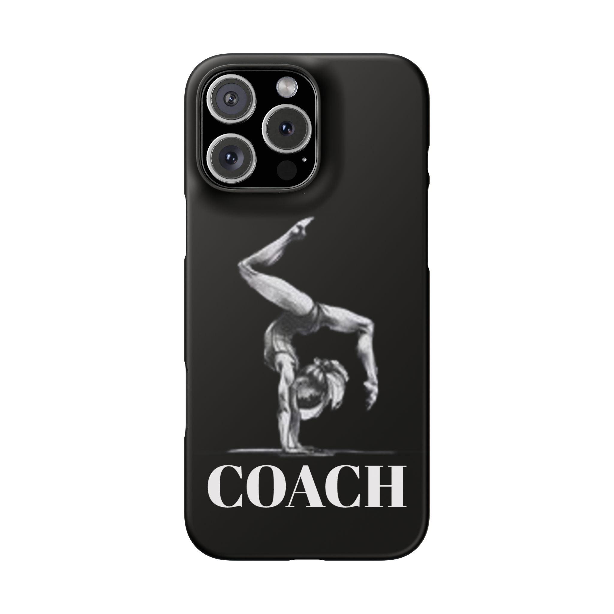 Coach Gymnastics Phone Case — Black Snap Phone Cover with Gymnast Silhouette