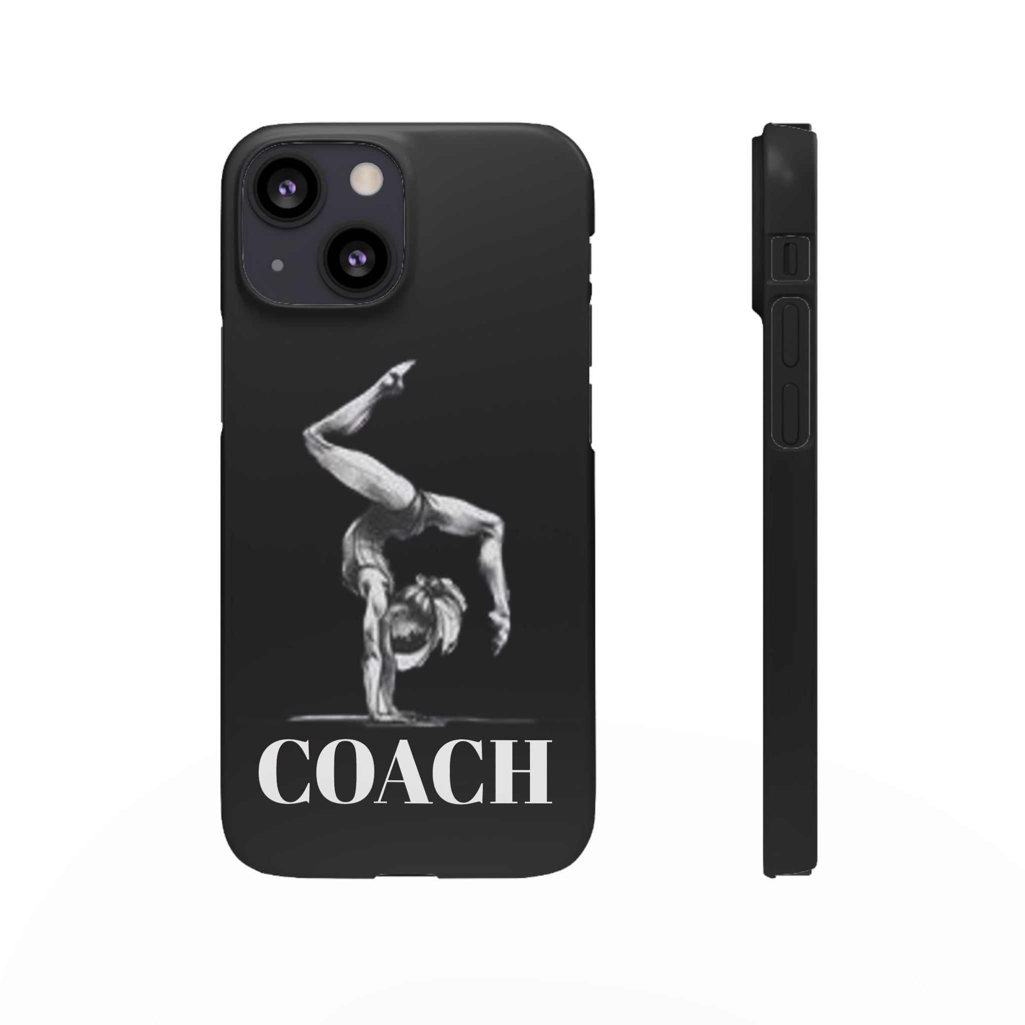 Coach Gymnastics Phone Case — Black Snap Phone Cover with Gymnast Silhouette