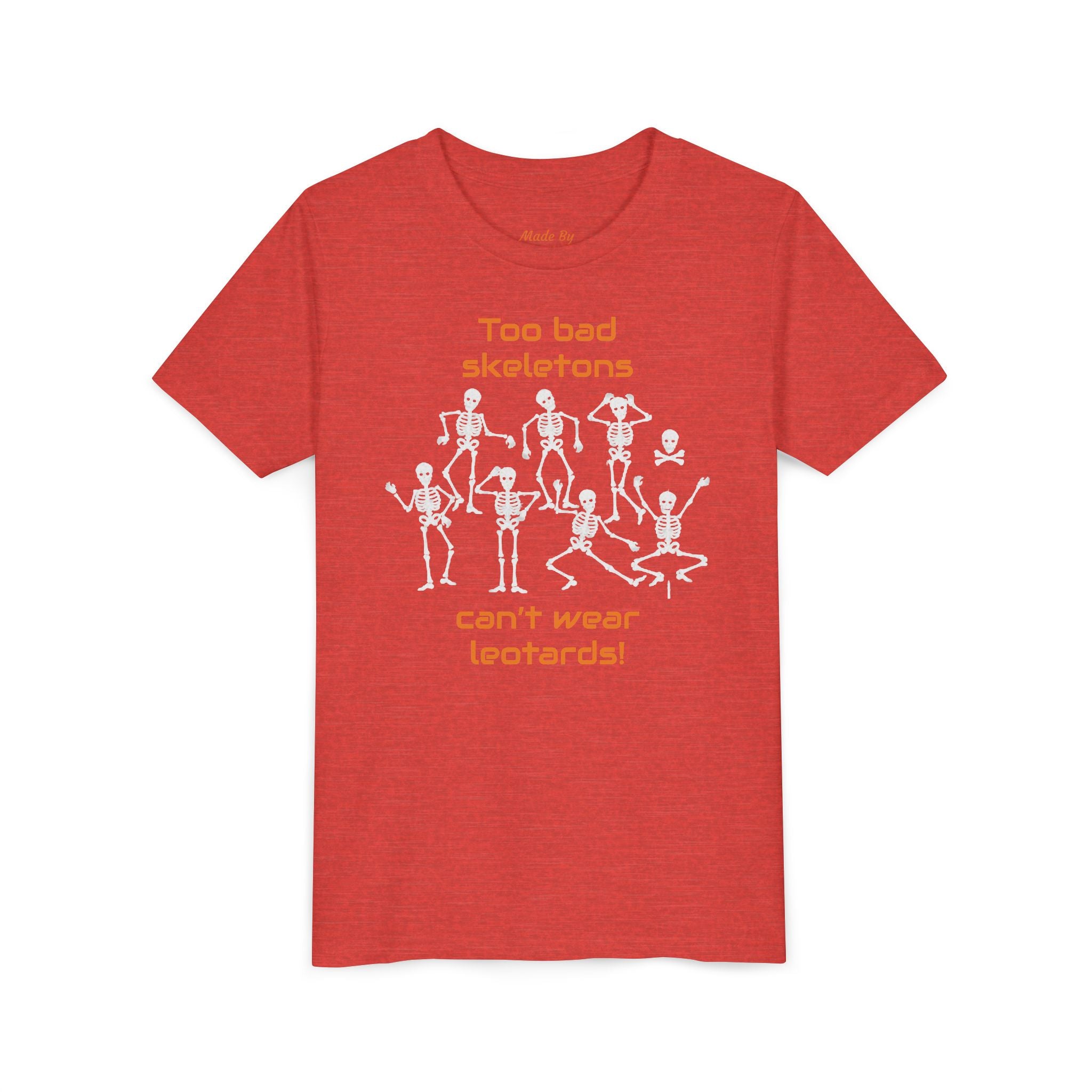 Kids Halloween Gymnastics Tee – ‘Too Bad Skeletons Can’t Wear Leotards!’ (Kids)